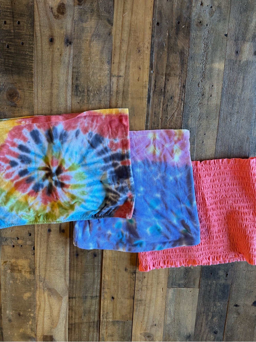SET OF 3 Tie-Dye and Coral Tube Top Set